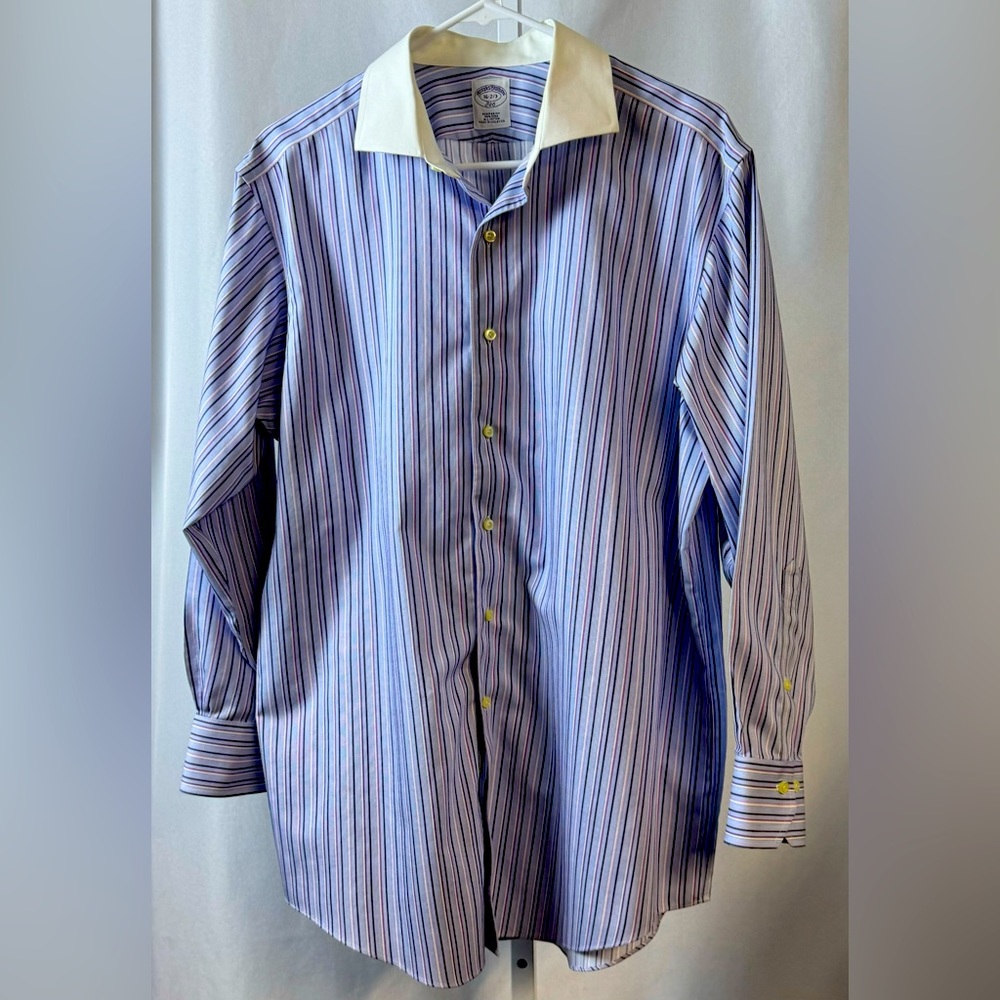 Brooks Brothers Striped White Collar Regular Fit‎ Long Sleeve Dress Shirt 16 2/3